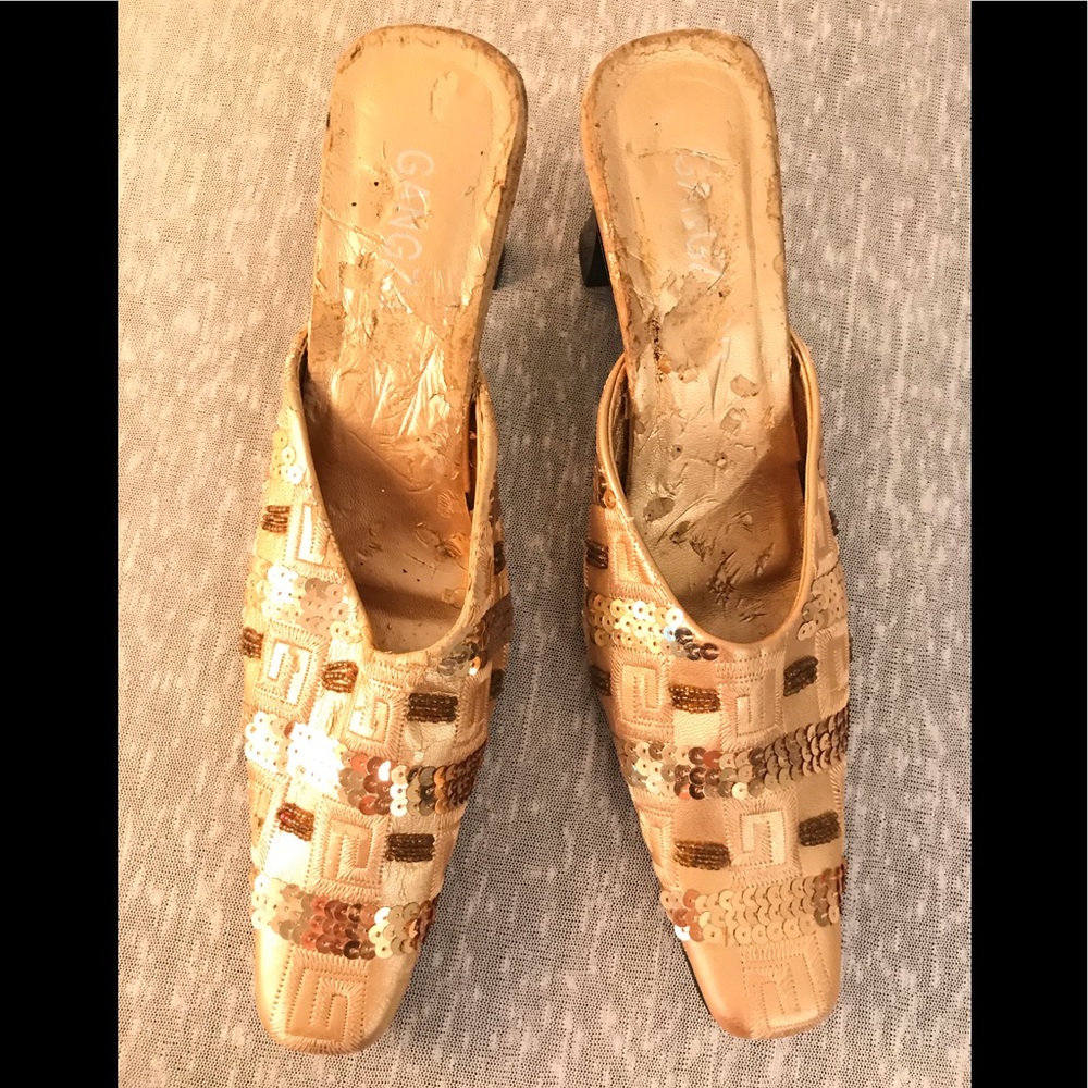 Gangzi gold sequin loafer mules